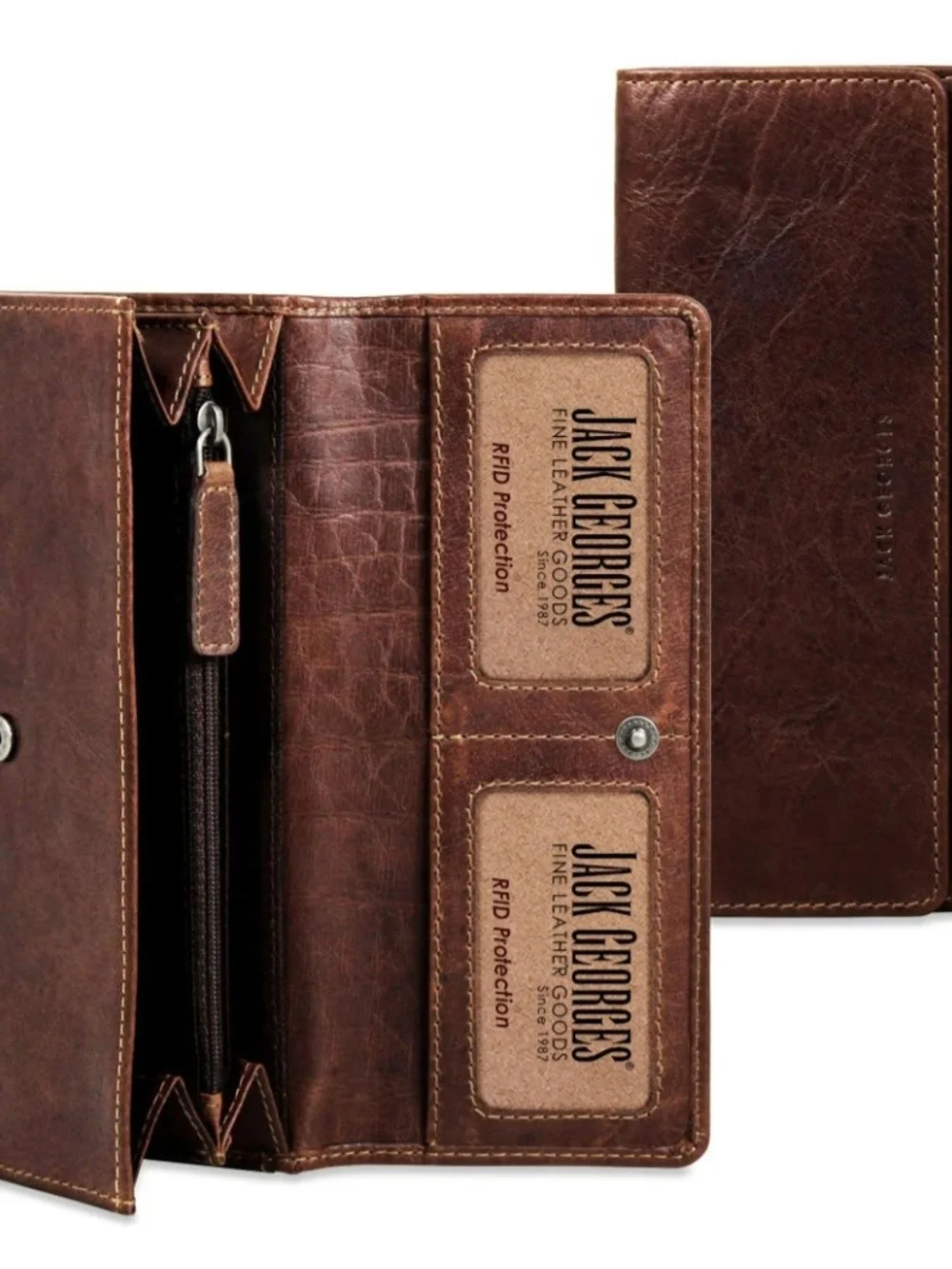 Jack Georges Dark Brown Full Grain 100% Leather RFID Protection Wallet
